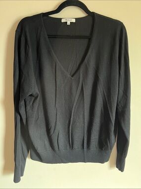 Madewell Black Merino-Silk V-Neck Sweater Top